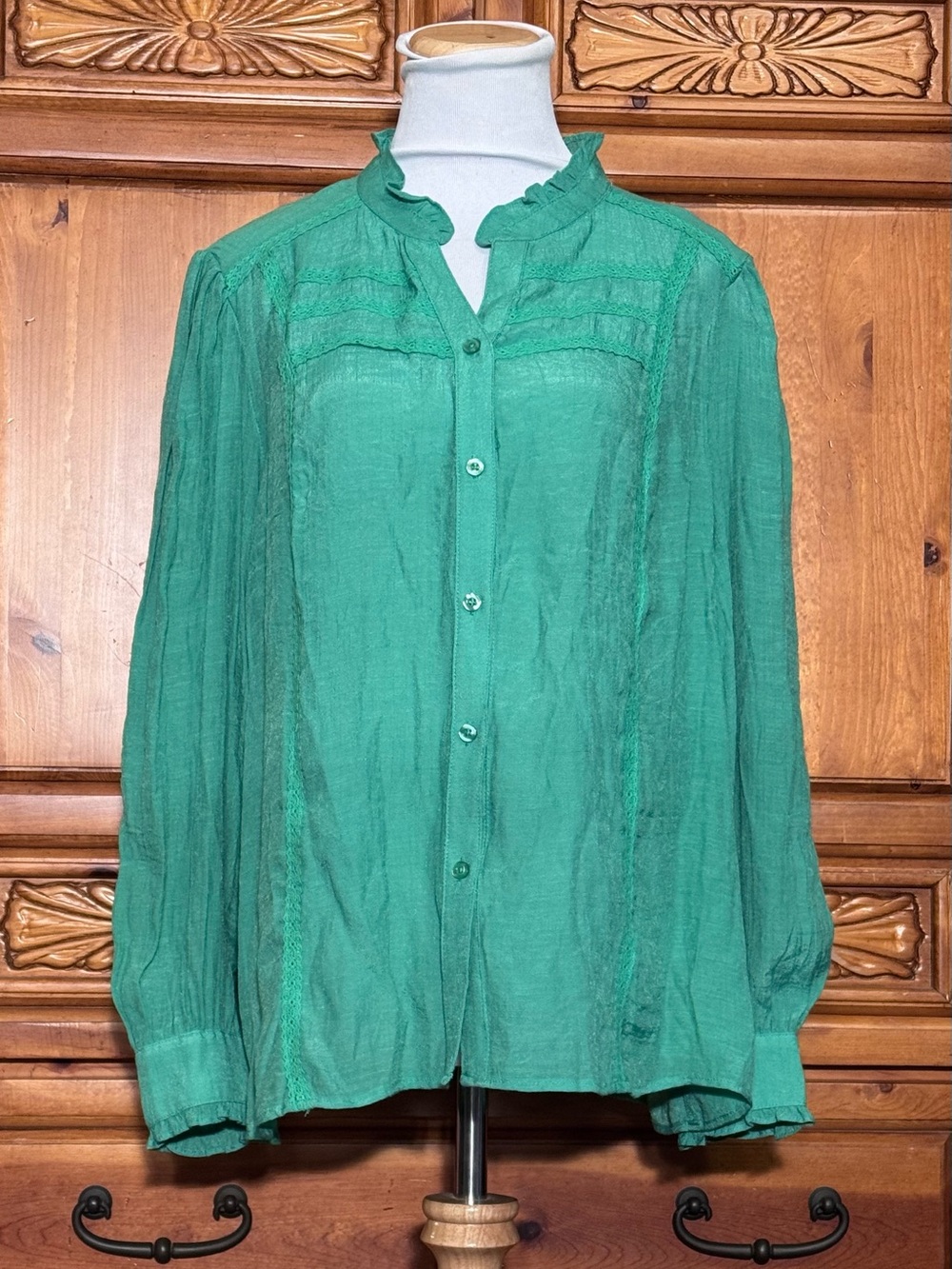 Counterparts Emerald Green Ruffle Collar Button-Down Shirt